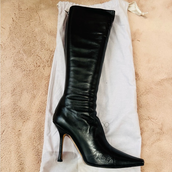 Jimmy Choo Shoes - Jimmy Choo Black Pointed-Toe Knee-High Stiletto Boots